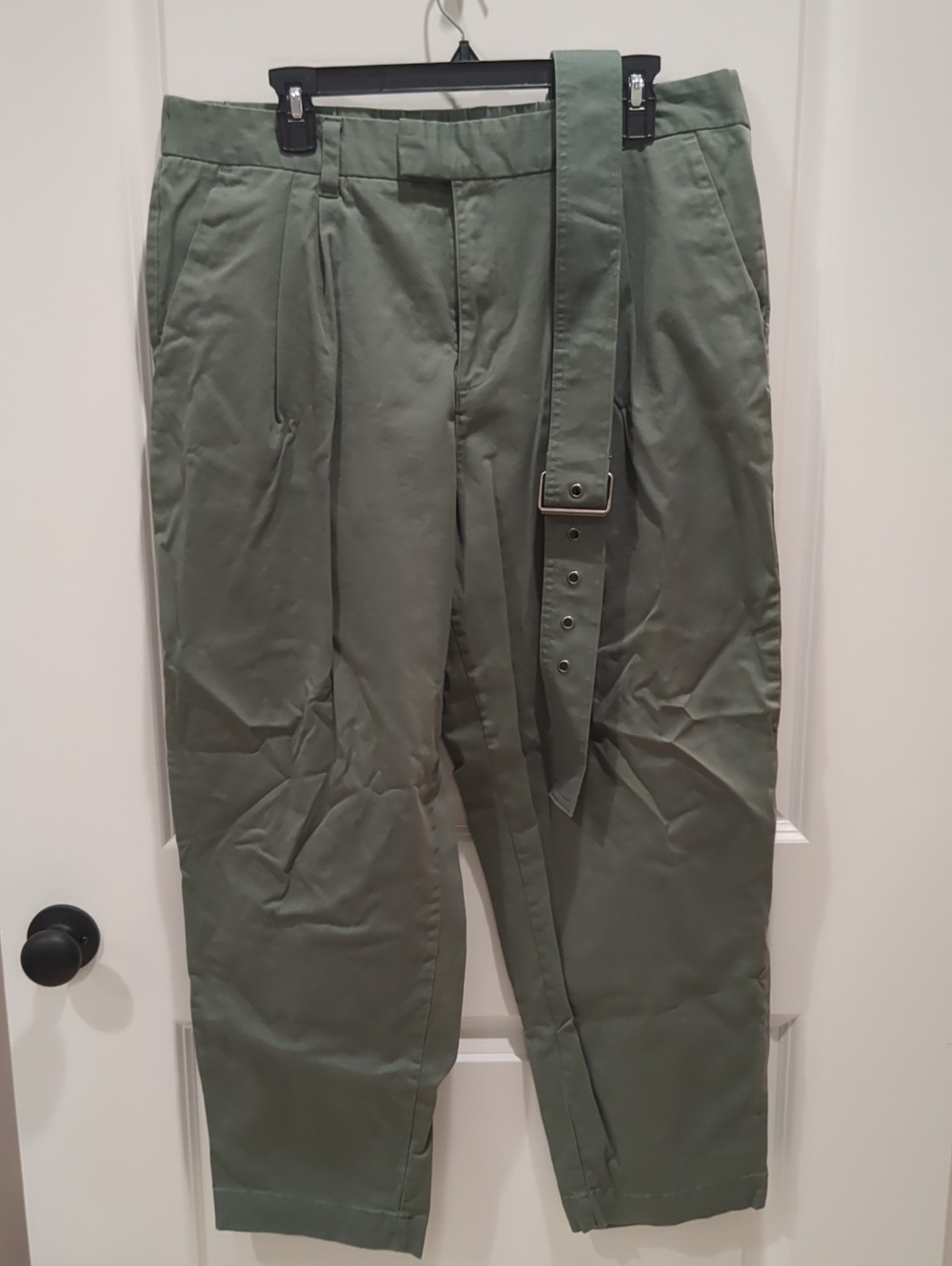 a new day Olive Green Pleated Chinos with Fabric Belt